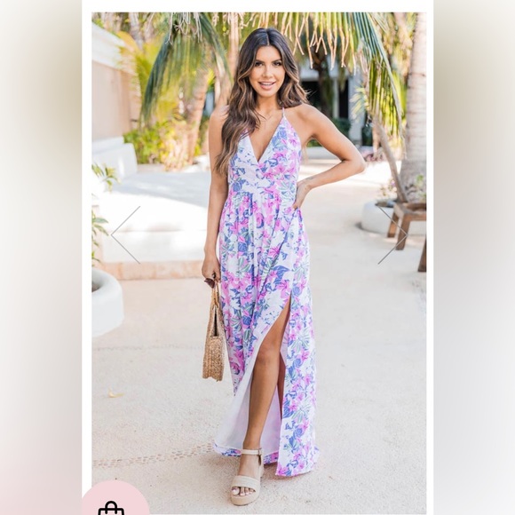 Pink Lily Floral Maxi Dress - Pink and Blue - Picture 7 of 9